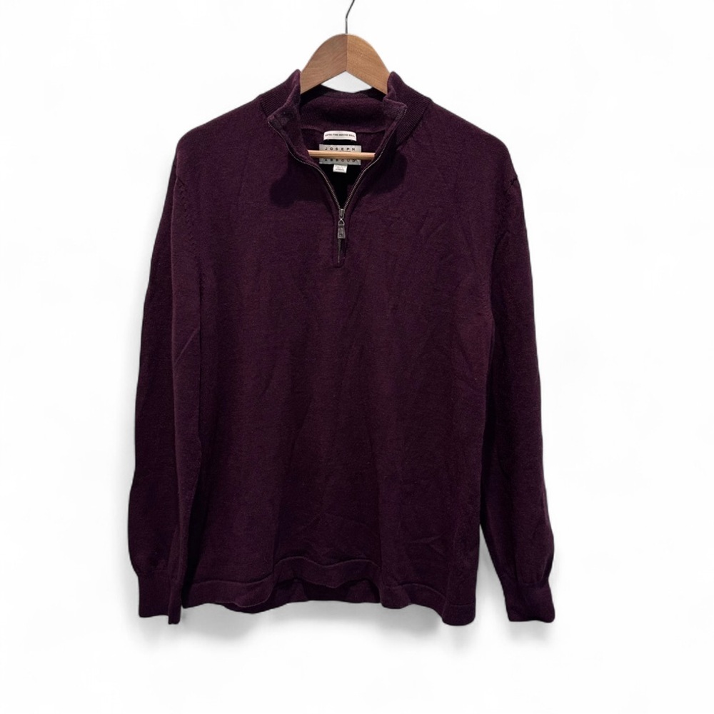 100% Extra Fine Merino Wool Sweater Men's Burgundy Zip-Up XL
